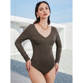 V-neck Solid Bustier Bodysuit