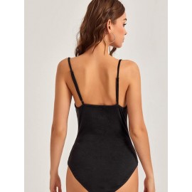 Draped Front Solid Bodysuit