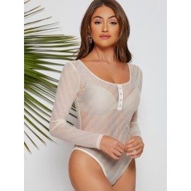 Scoop Neck Organza Bodysuit Without Bra