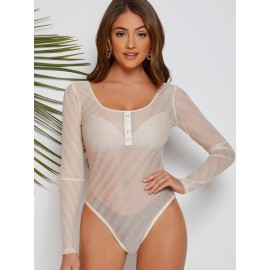 Scoop Neck Organza Bodysuit Without Bra