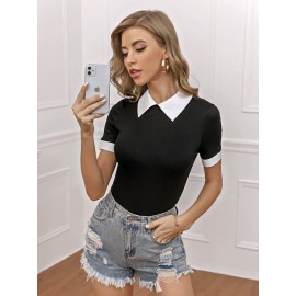 Contrast Collar Tee Bodysuit