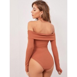 Rib-knit Solid Halter Bodysuit