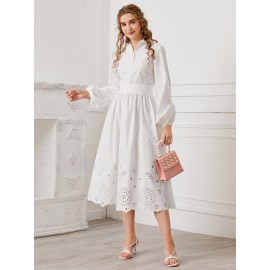 Lantern Sleeve Laser Cut Shirt Dress