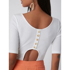 Buttoned Cutout Back Tee Bodysuit