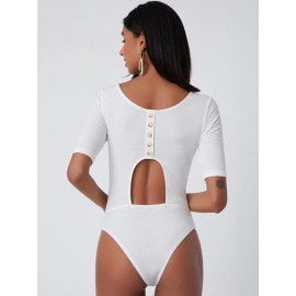 Buttoned Cutout Back Tee Bodysuit