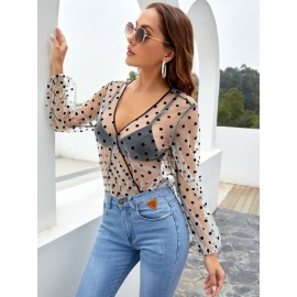 Polka Dot Sheer Mesh Bodysuit