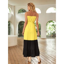 Flippy Hem Belted Color Block Dress