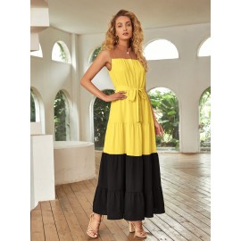 Flippy Hem Belted Color Block Dress