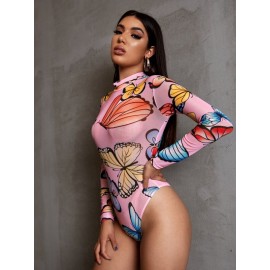 Mock Neck Butterfly nt Sheer Bodysuit