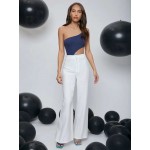 One Shoulder Cutout Detail Colorblock Bodysuit