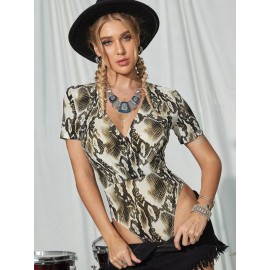 Snakeskin nt Surplice Front Bodysuit