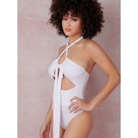 Cutout Self-Tie Halter Bodysuit