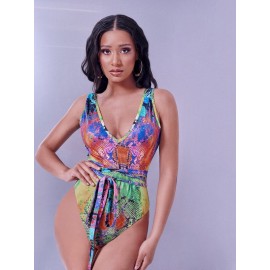 Backless Belted Snakeskin Bodysuit