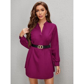 Solid Notched Neck Dress Without Belted