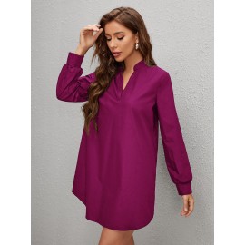 Solid Notched Neck Dress Without Belted