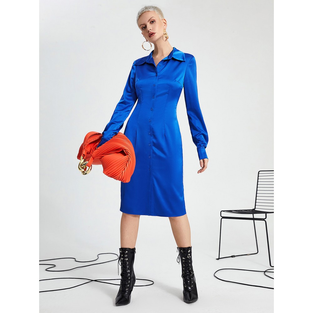 Solid Button Front Shirt Dress