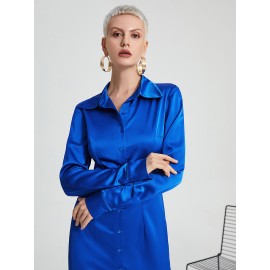 Solid Button Front Shirt Dress