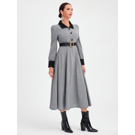 Bishop Sleeve Single Breasted Dress Without Belt