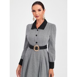 Bishop Sleeve Single Breasted Dress Without Belt