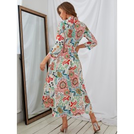 Floral Print Belted Shirt Dress