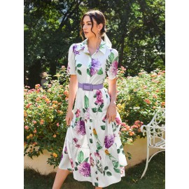 Floral Print Ruffle Hem Dress Without Belt