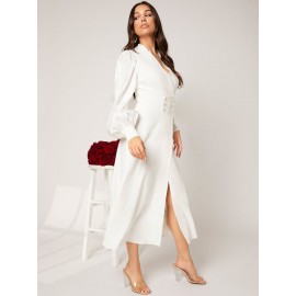 Notch Neck Double Breasted Wrap Dress