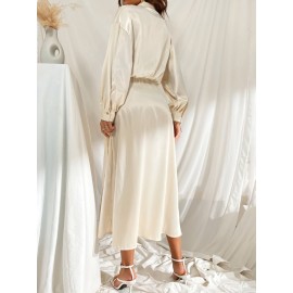 Drop Shoulder Wrap Satin Dress