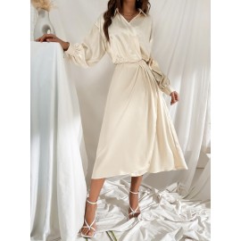 Drop Shoulder Wrap Satin Dress