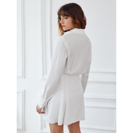 Solid Flap Detail Shirt Dress