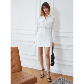 Solid Flap Detail Shirt Dress