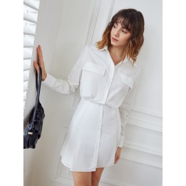 Solid Flap Detail Shirt Dress