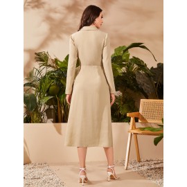 Shawl Collar Wrap Knot Side Pleated Dress