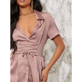 Lace Up Corset Waist Shirt Dress