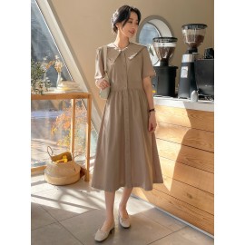 Solid Button Front Peter Pan Collar Dress