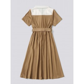 Two Tone Belted Shirt Dress