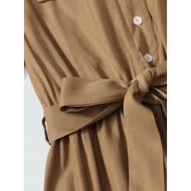 Two Tone Belted Shirt Dress