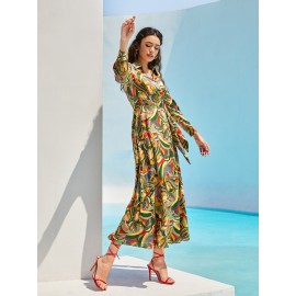 Allover Print Wrap Knot Side Dress