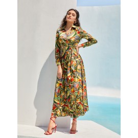 Allover Print Wrap Knot Side Dress