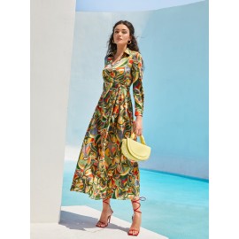 Allover Print Wrap Knot Side Dress