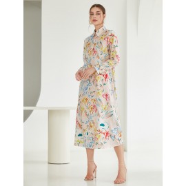 Floral Print Quarter Button Shirt Dress