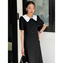 Peter Pan Collar Button Front High Waist Dress