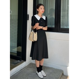 Peter Pan Collar Button Front High Waist Dress