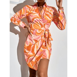 Allover Print Knot Side Wrap Dress