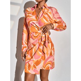 Allover Print Knot Side Wrap Dress