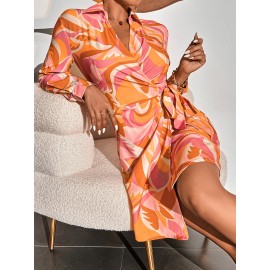 Allover Print Knot Side Wrap Dress