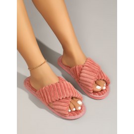 Minimalist Criss Cross Fluffy Bedroom Slippers