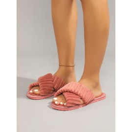 Minimalist Criss Cross Fluffy Bedroom Slippers