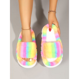 Color Block Fluffy Bedroom Slippers