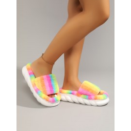 Color Block Fluffy Bedroom Slippers