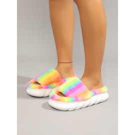 Color Block Fluffy Bedroom Slippers